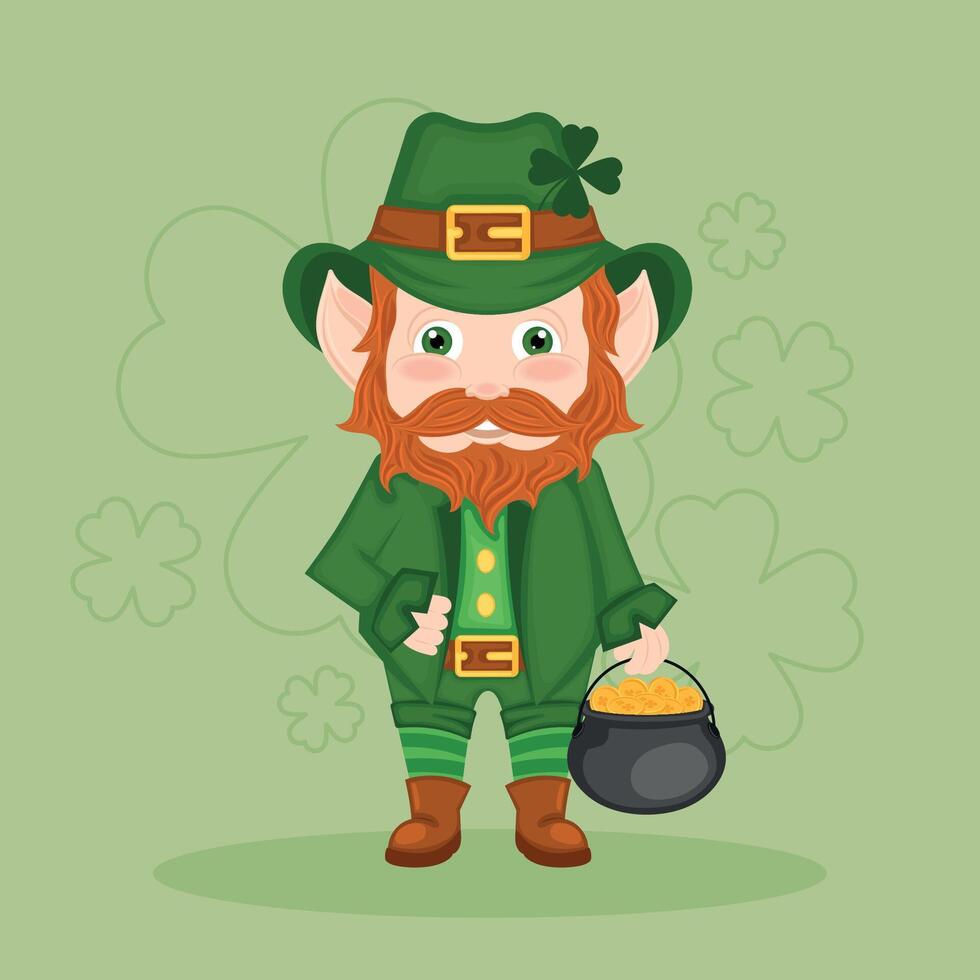 S t patricks día irlandesa duende personaje dibujos animados maceta con monedas vector
