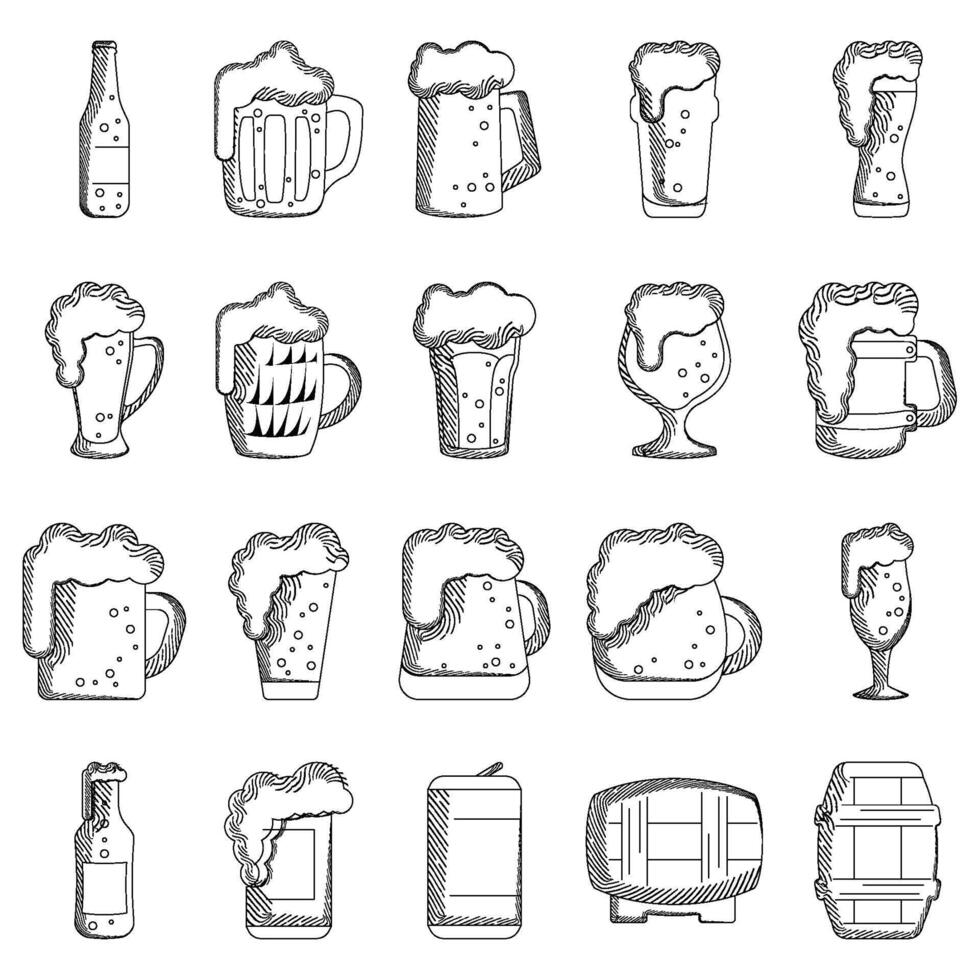 Vintage beers sketches Icon set vector