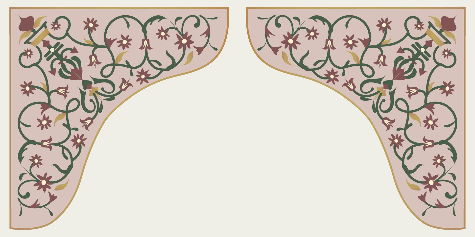 Intricate corner designs with Mughal inspired motifs vector