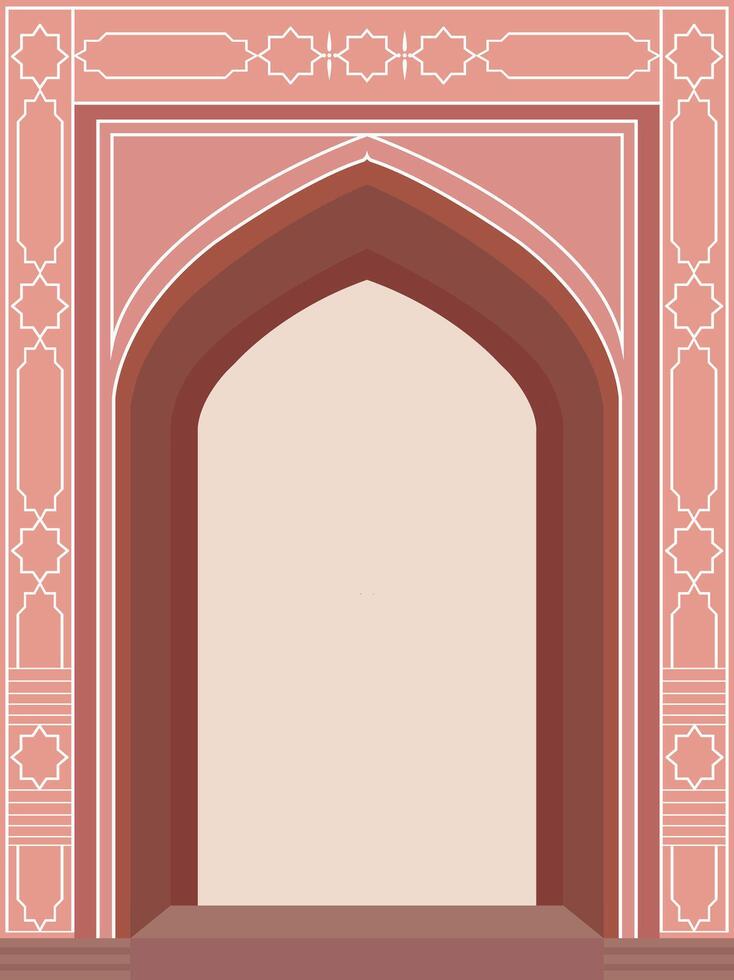 Mughal inspired mosque door illustration with intricate motifs vector