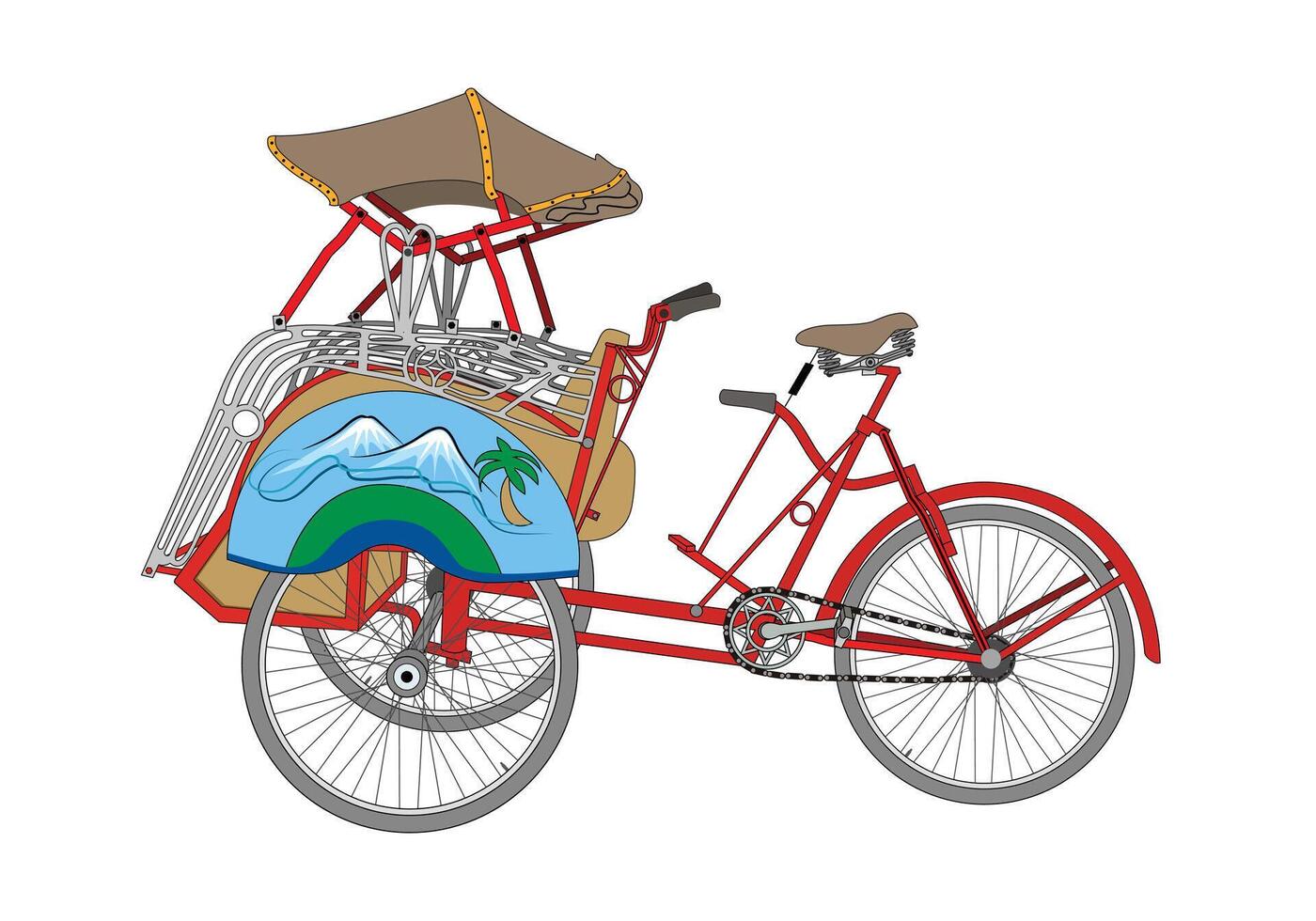 rojo bicitaxi becak yogyakarta. aislado en blanco antecedentes. vector