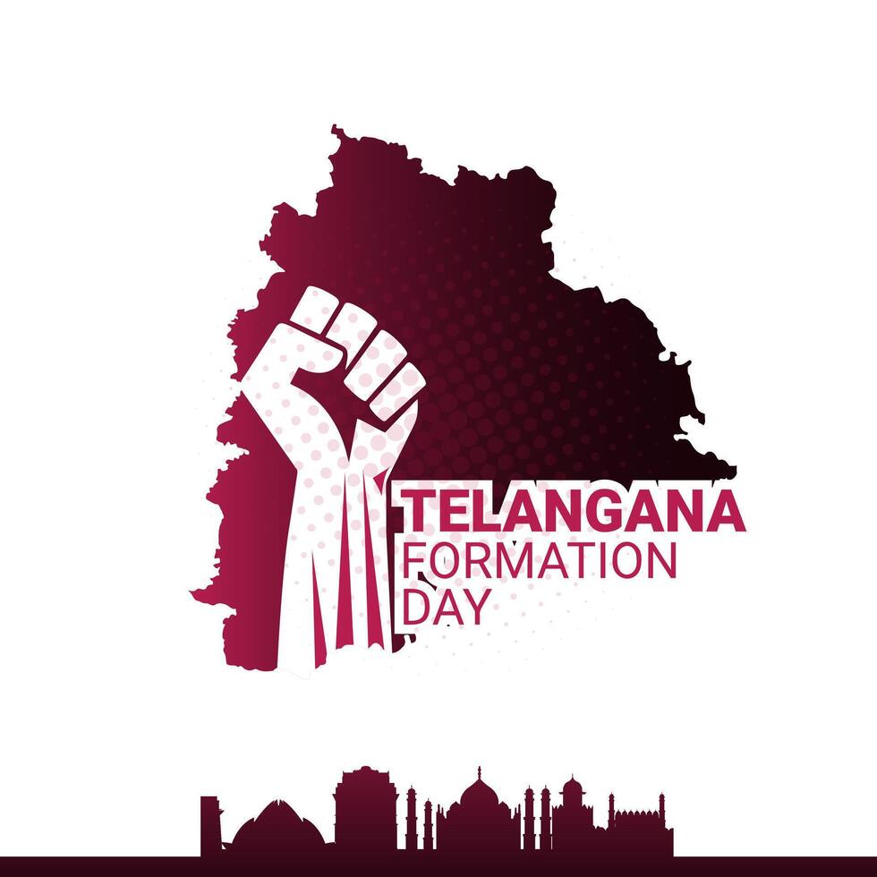 telangana formación día, telangana estado formación día celebracion - telangana mártires monumento revolución mano, contento telangana estado formación día en inglés. junio 2do, Hyderabad famoso siluetas vector