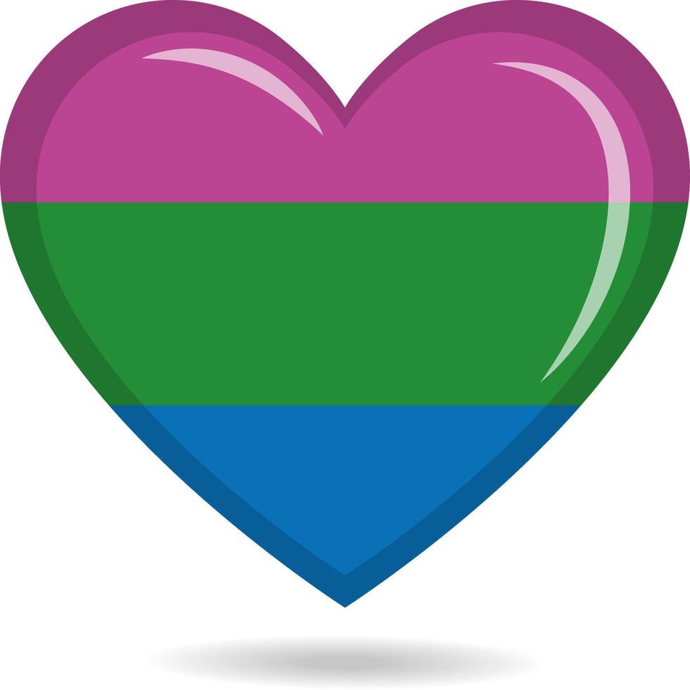Polysexual pride flag in heart shape illustration vector