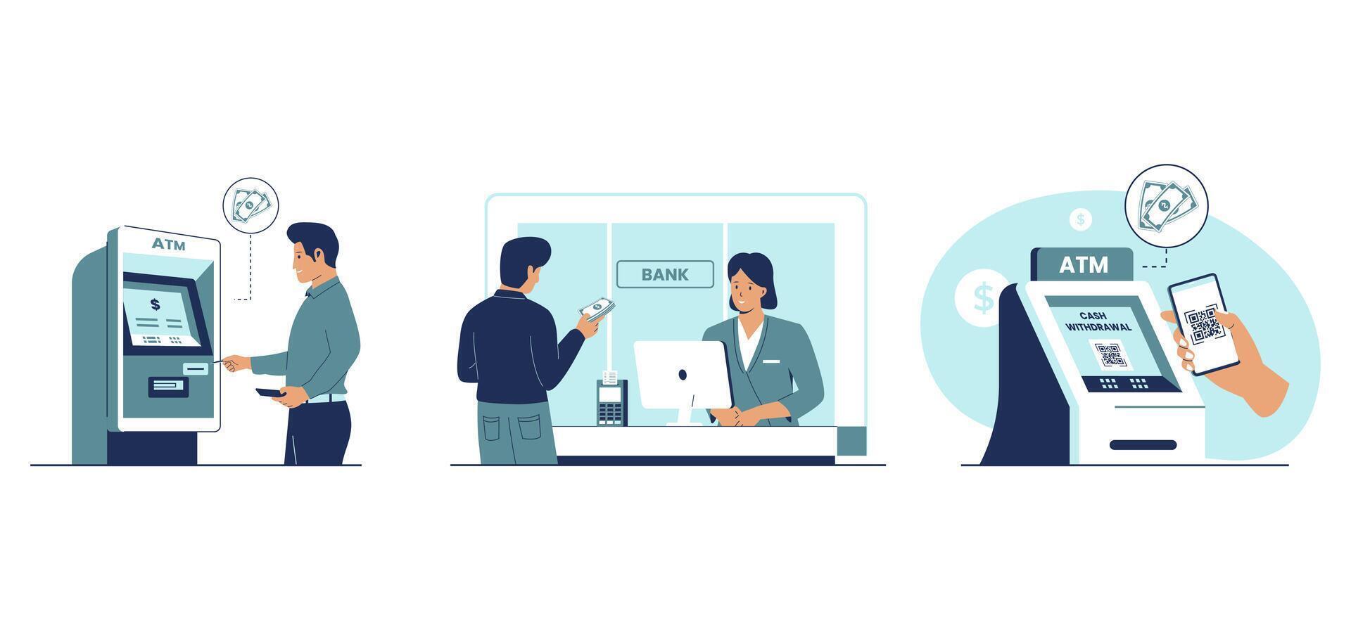 illustration of person taking money from ATM vector
