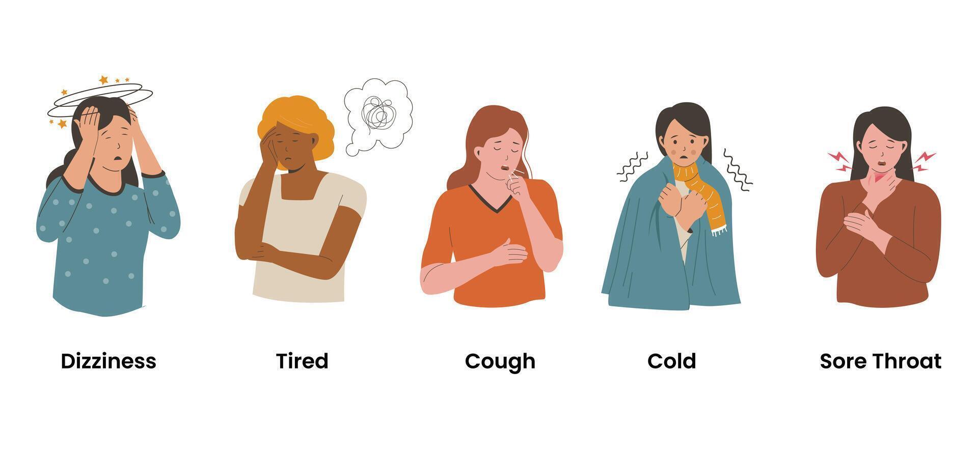 Set of sick woman characters vector