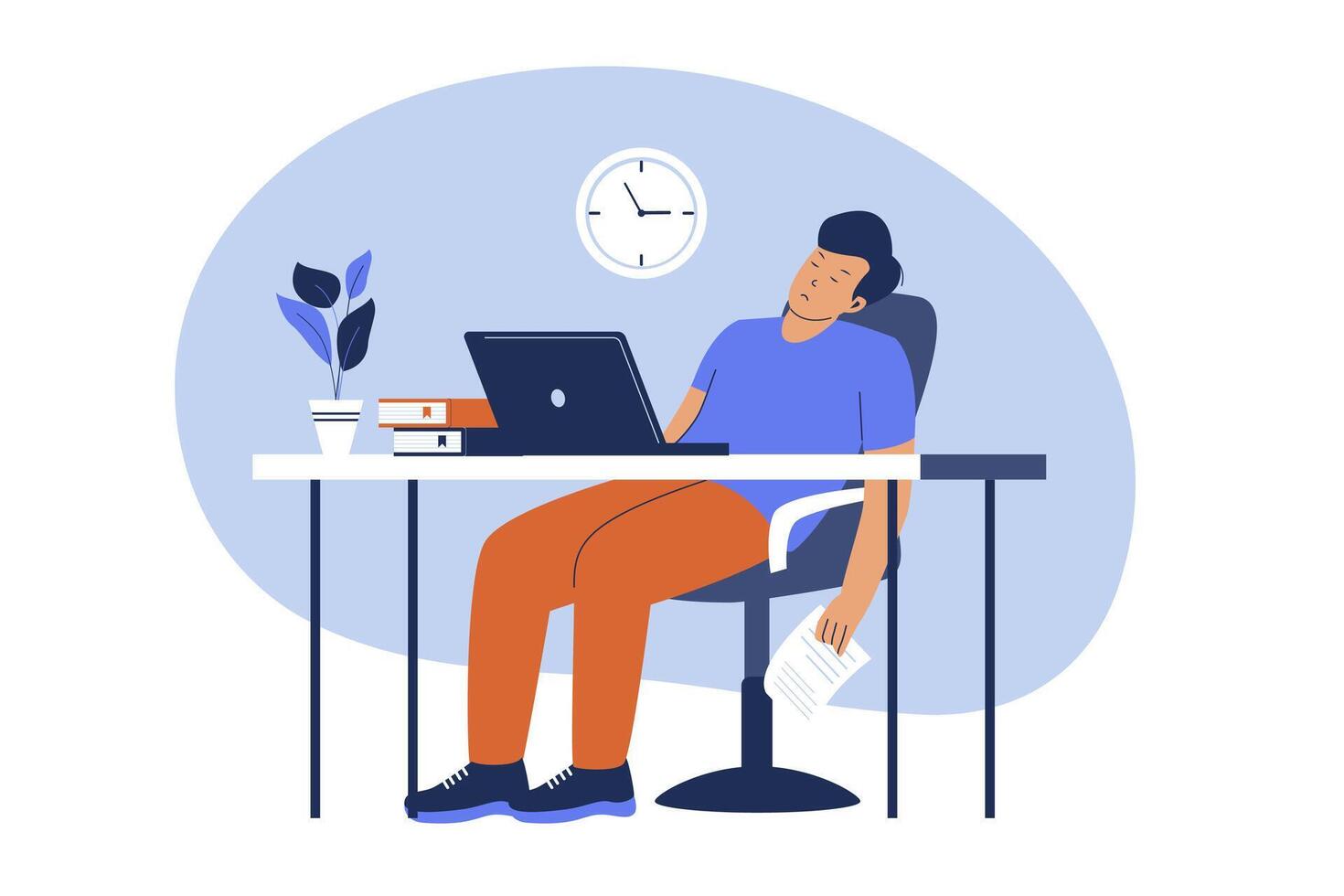 Tired employee sitting at work vector