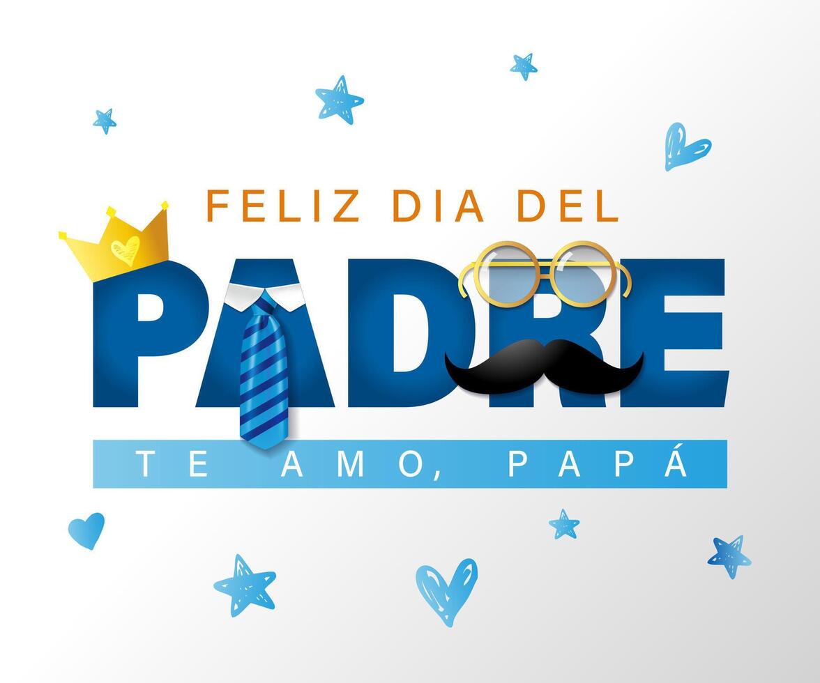 Español saludo tarjeta, contento del padre día. red póster concepto. regalo tarjeta diseño con 3d elementos vector