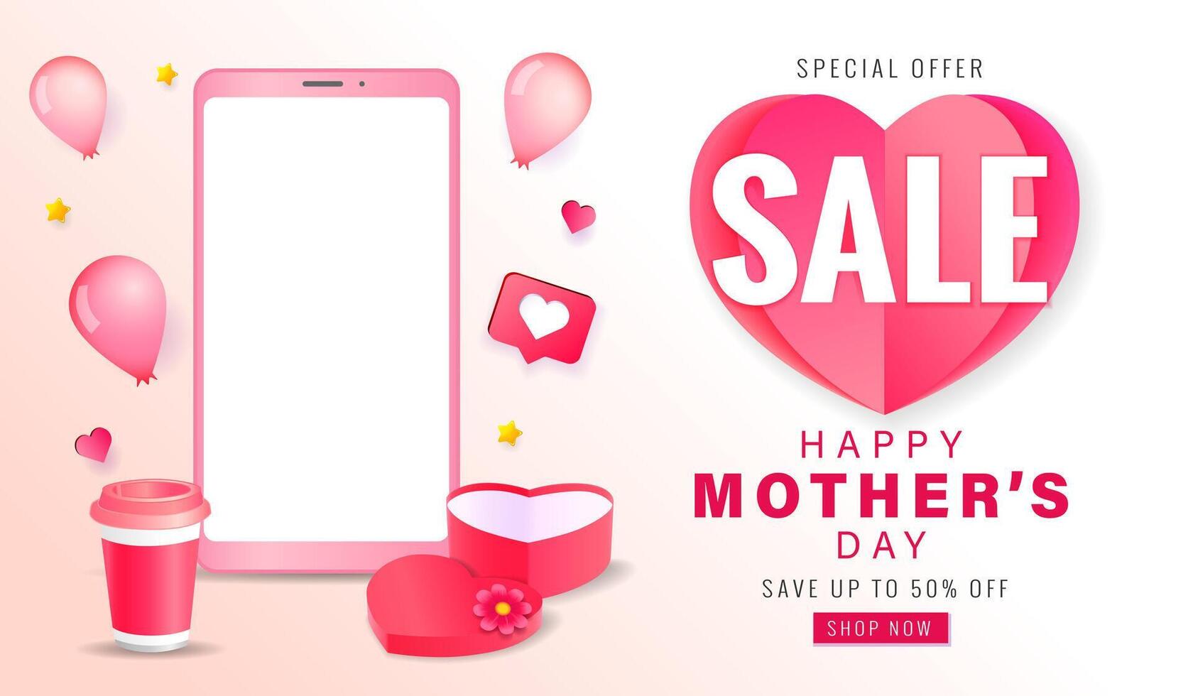 Mother's day sale up to 50 percent off web banner, order online concept vector