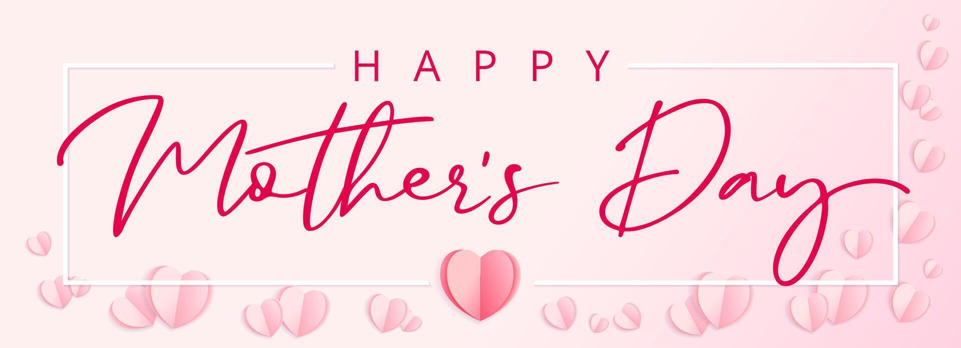 Mother's Day pink postcard with 3D paper hearts vector