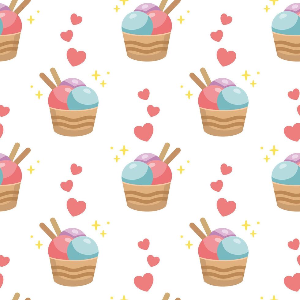 Ice cream seamless pattern. Fast food illustration in cartoon style. Ice cream fabric texture. Ice cream illustration. Ice cream love concept vector