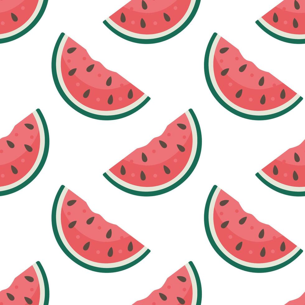 Cute Watermelon seamless pattern. Hand drawn cartoon illustration. Watermelon piece pattern in cartoon style. Flat design vector