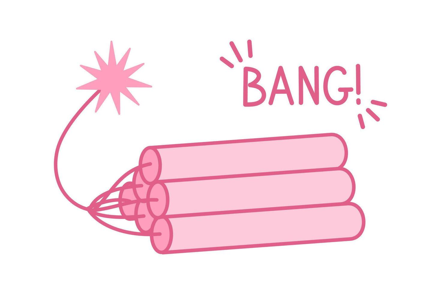 Pink core alight dynamite. Cowboy western and wild west theme concept. Hand drawn illustration. Doodle icon. Pink alight sticks of dynamite vector