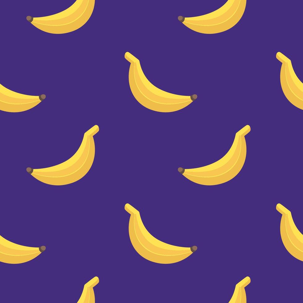 linda amarillo plátano sin costura modelo oscuro Violeta antecedentes en dibujos animados estilo. dibujos animados plátano ilustración. mano dibujado plátano textura. modelo para niños ropa. vector