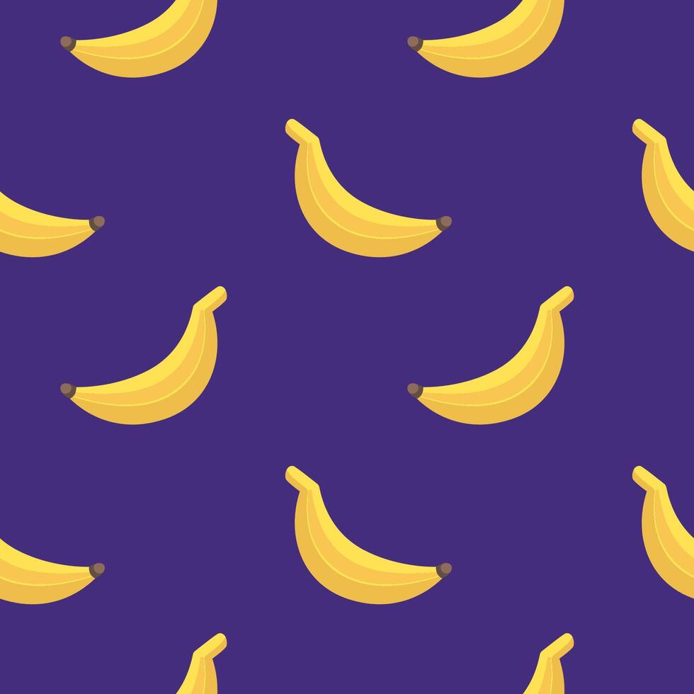 Cute yellow Banana seamless pattern dark violet background in cartoon style. Cartoon Banana illustration. Hand drawn Banana texture. Pattern for kids clothes. vector