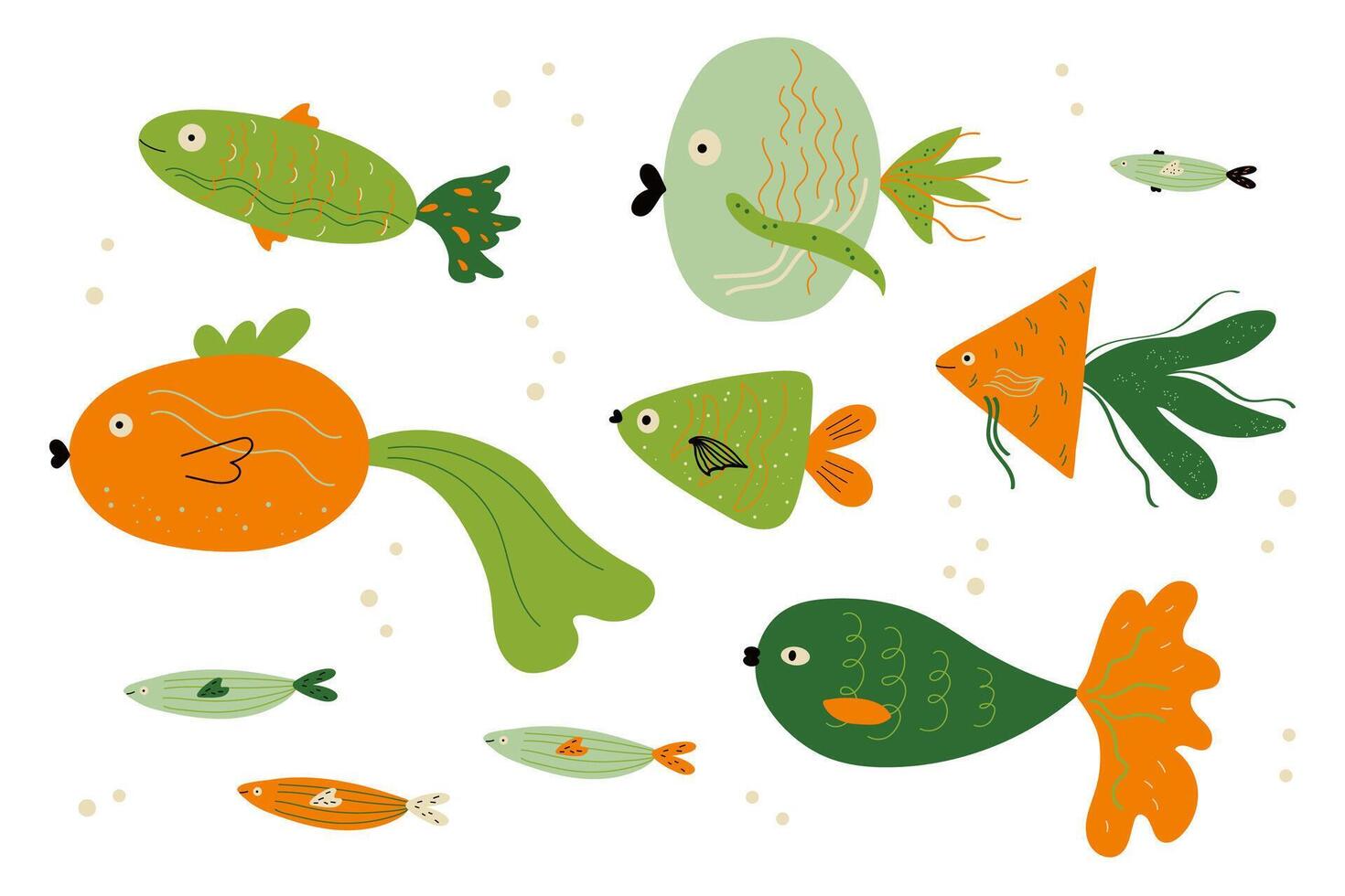 dibujos animados resumen pescado mano dibujado ilustración en aislado antecedentes. decorativo resumen mar animales, Oceano vida, marina motivo. diseño elementos para imprimir, papel, póster, firmar, tarjeta, volantes vector