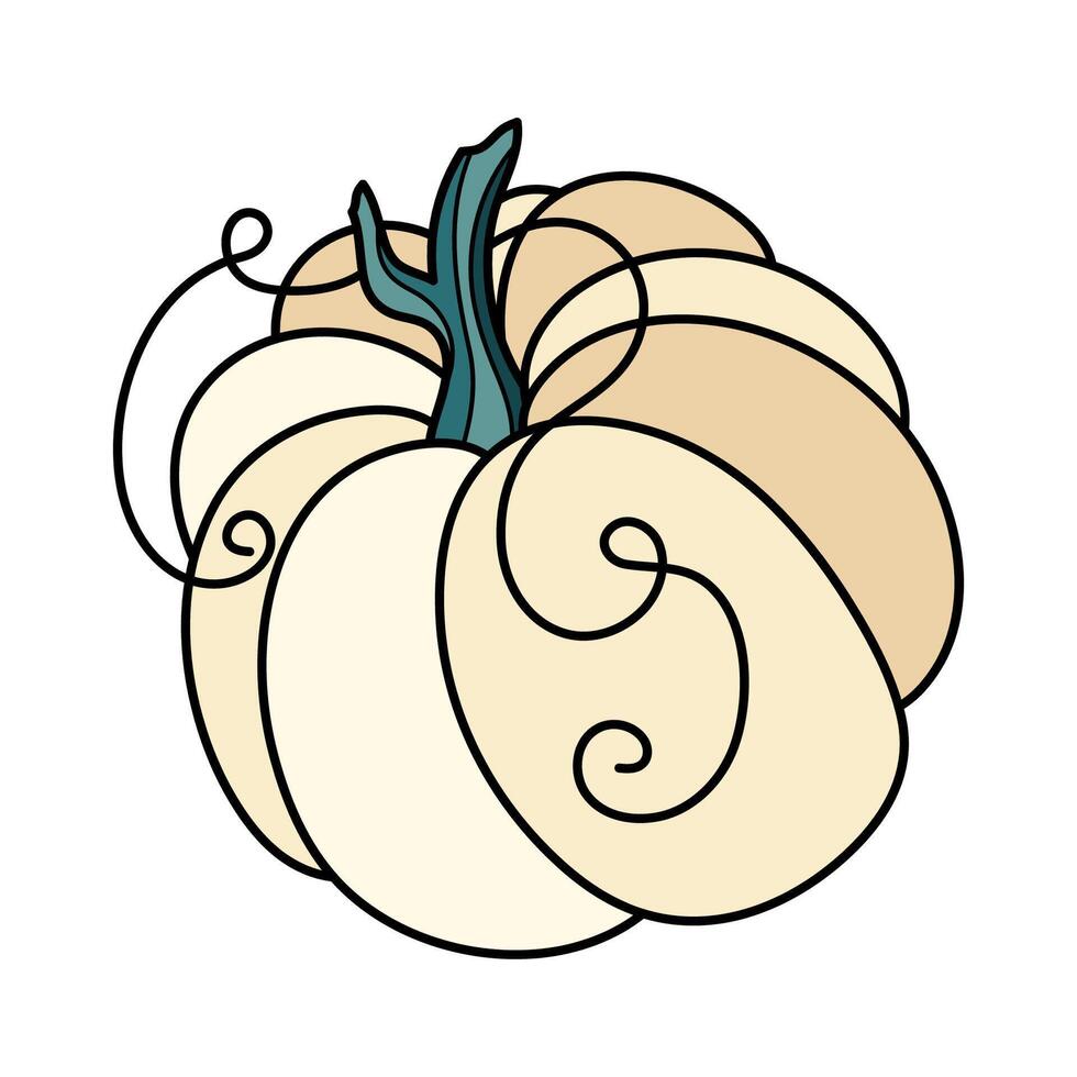 Cute white autumn pumpkin. Hand drawn illustration for Halloween and Thanksgiving decoration. vector