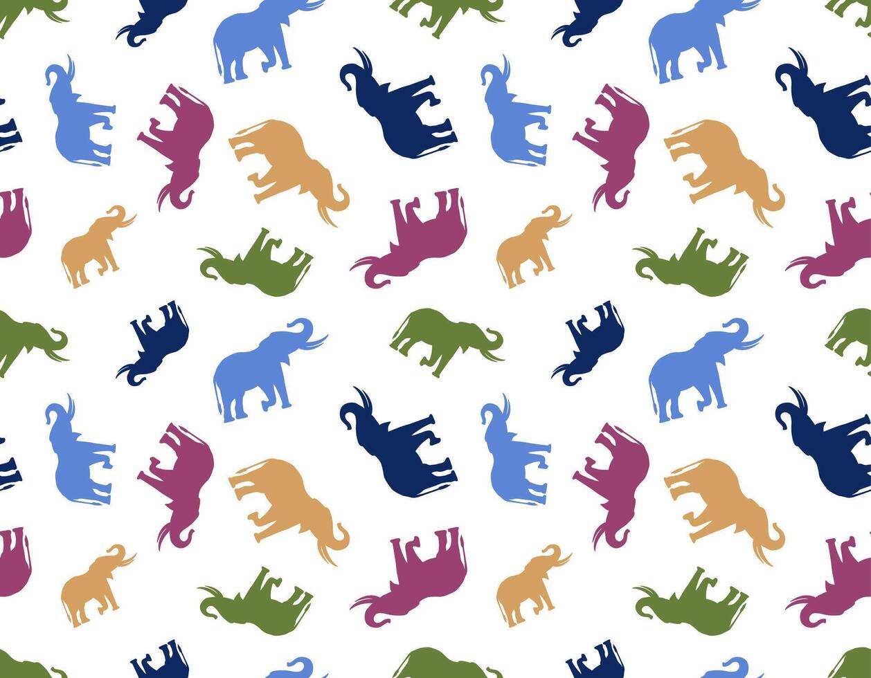 Abstract seamless children pattern with colorful african elephants. Print for wallpaper, textiles, clothing, stationery, bedding, linen, swimwear, utensils. Background labels, emblems vector