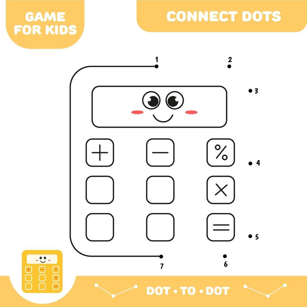 Dot to dot educational game for preschool kids. Activity worksheet. Calculator vector