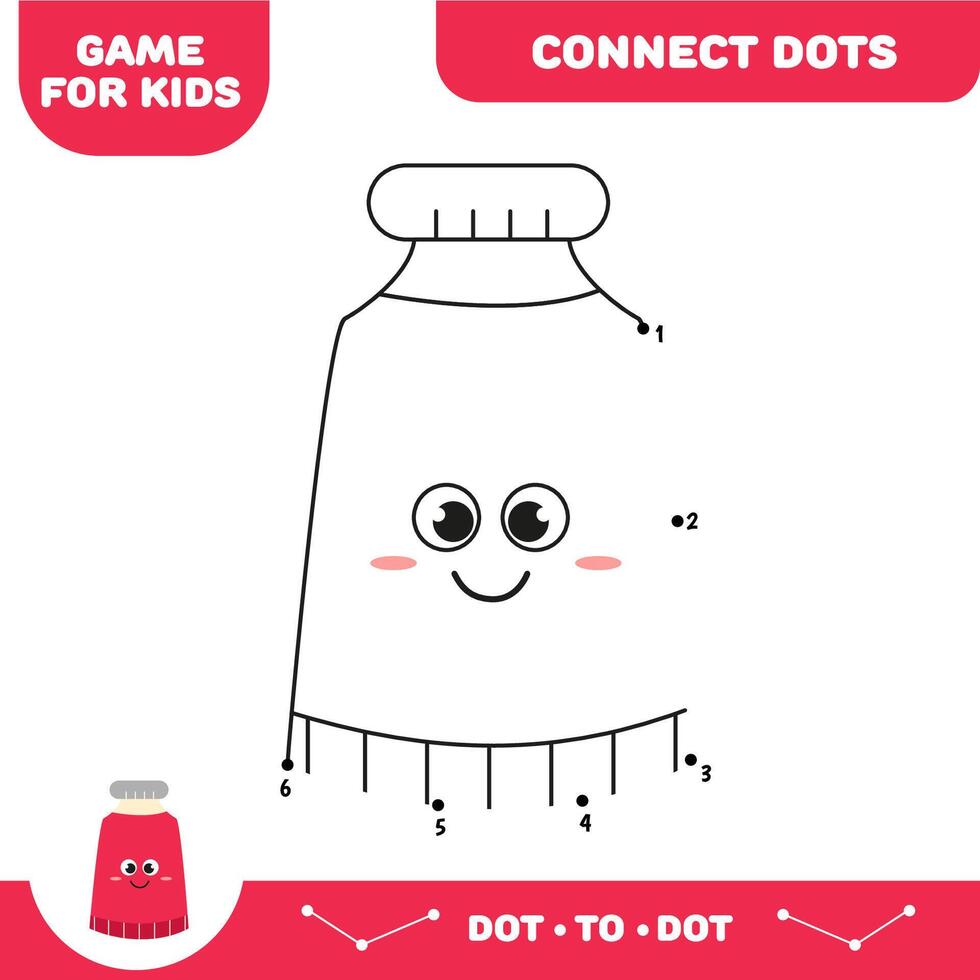Dot to dot educational game for preschool kids. Activity worksheet. Paint tube vector