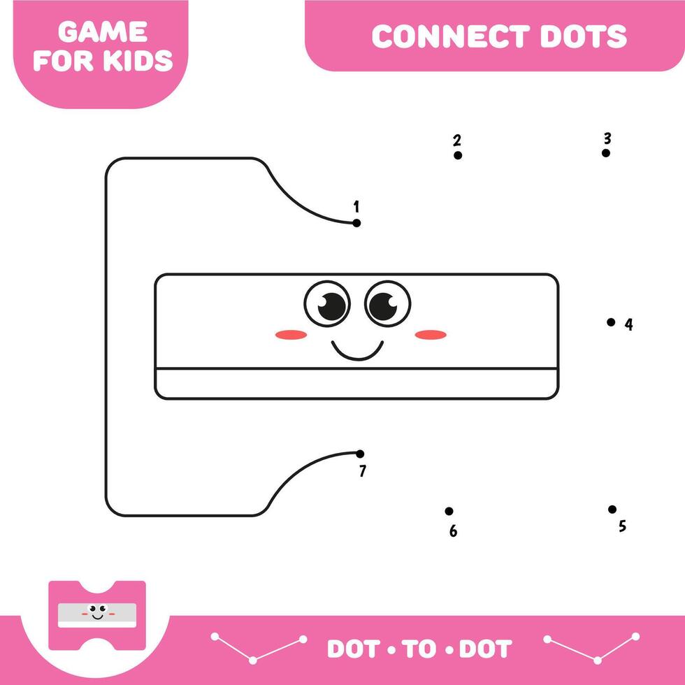 Dot to dot educational game for preschool kids. Activity worksheet. Sharpener vector