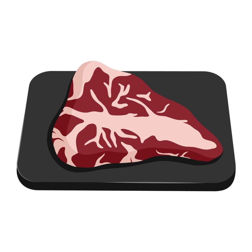 Red beef steak on stone tray. Rib eye. Lamb meat. illustration vector