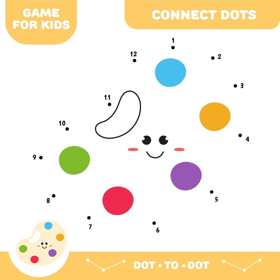Dot to dot educational game for preschool kids. Activity worksheet. Color palette vector
