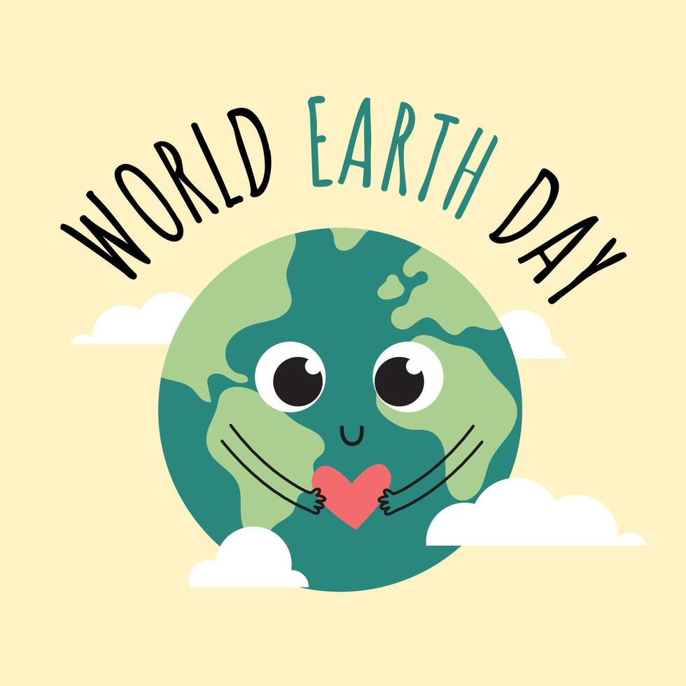 Happy Earth character with heart. World earth day. World environment day vector