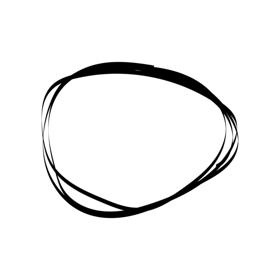 Single black doodle pencil drawn oval circle. One black grunge oval circle for highlighting vector