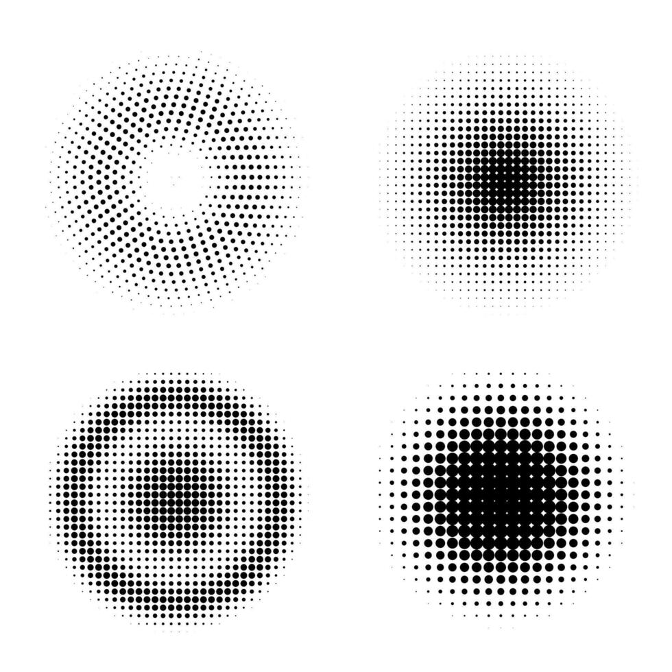 Halftone dots circles design set. Retro halftone textures vector