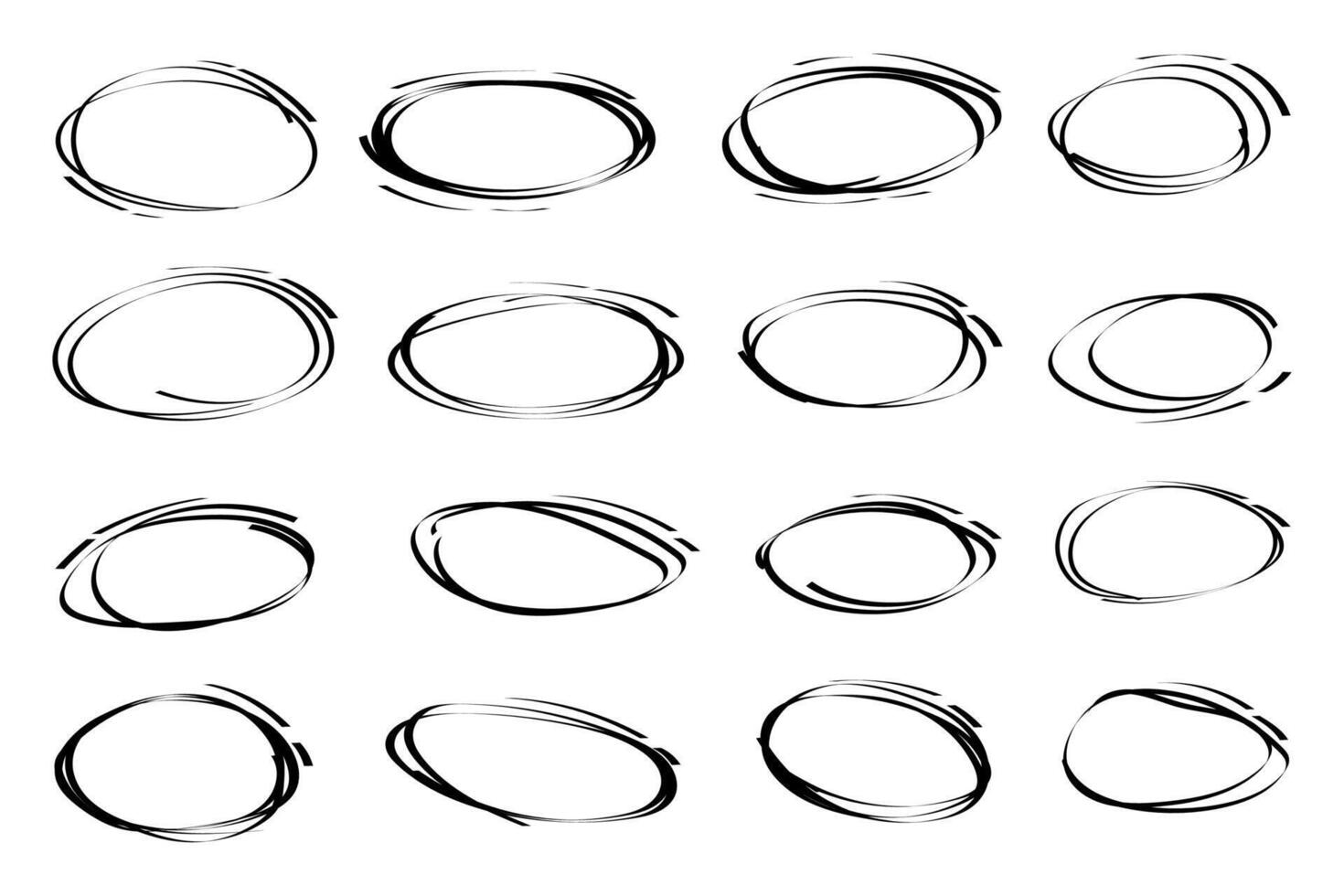 Doodle pencil drawn oval circles. Grunge ovals and circles for highlighting vector