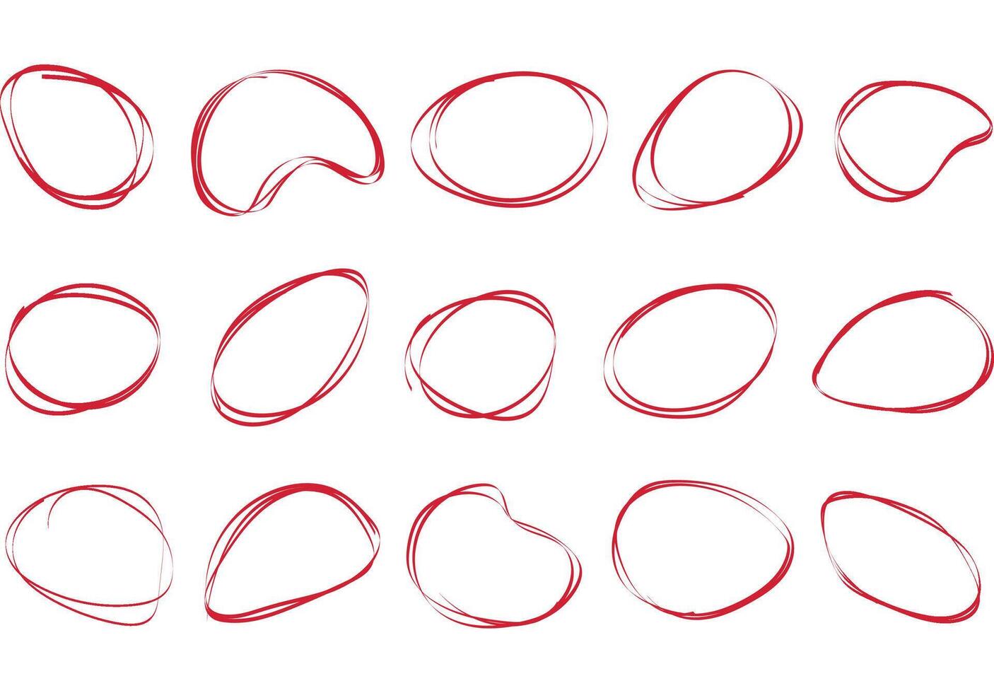 Doodle pencil drawn oval circles. Red grunge ovals and circles for highlighting vector