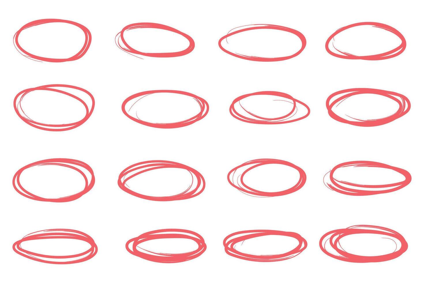 Doodle pencil drawn oval circles. Red grunge ovals and circles for highlighting vector