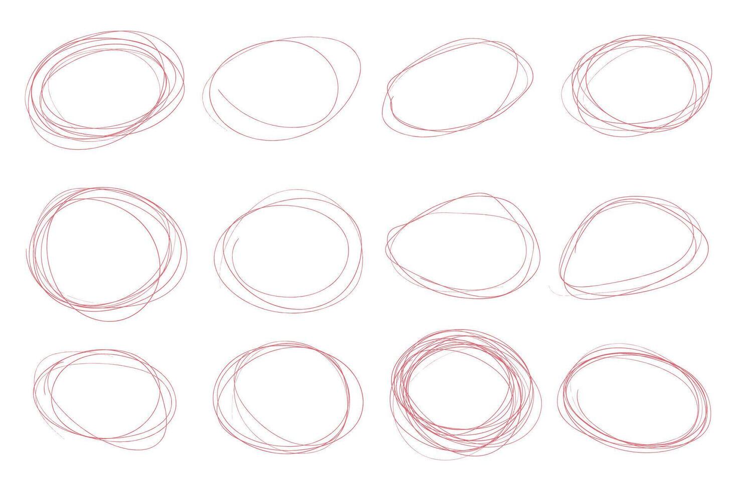Doodle pencil drawn oval circles. Red grunge ovals and circles for highlighting vector