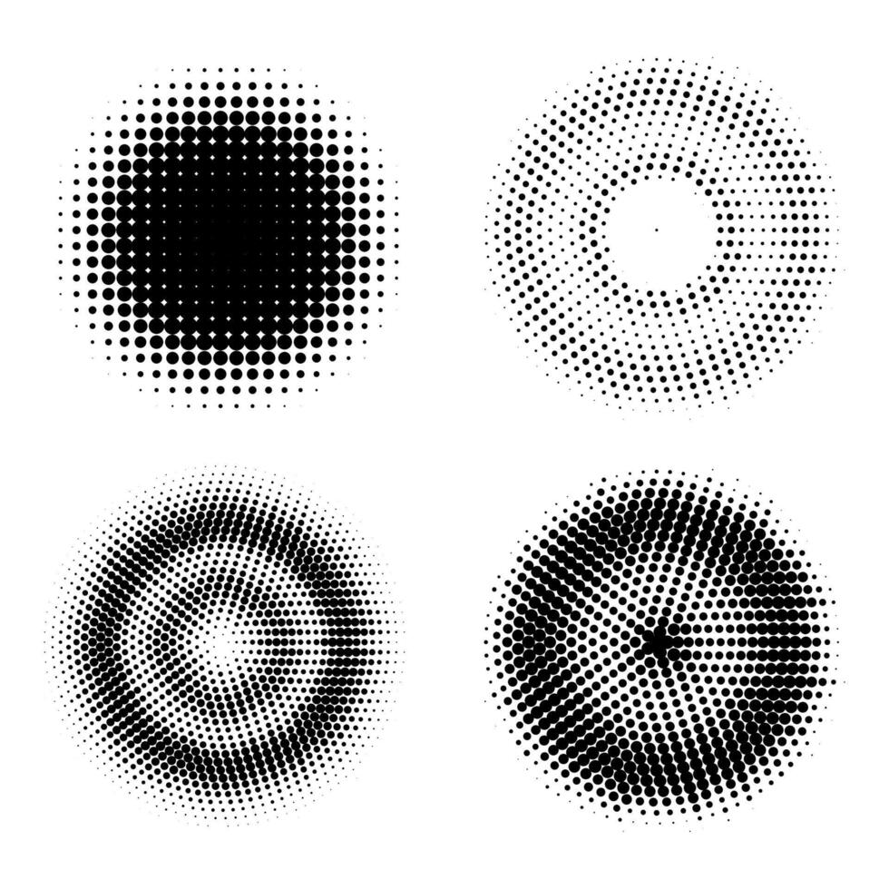 Halftone dots circles design set. Retro halftone textures vector