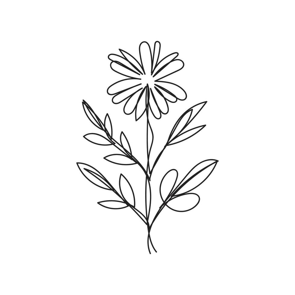 flower plant minimal design hand drawn one line style drawing, flower plant one line art continuous drawing, flower plant single line art vector