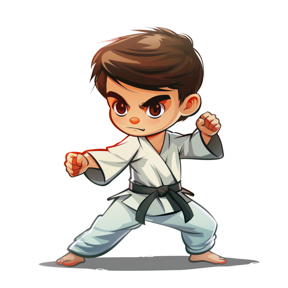Illustration of little boy practicing taekwondo png