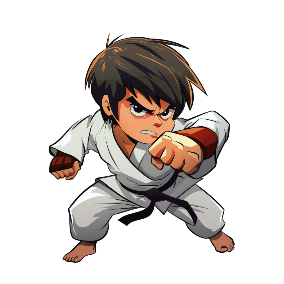 Cartoon angry boy training karate png