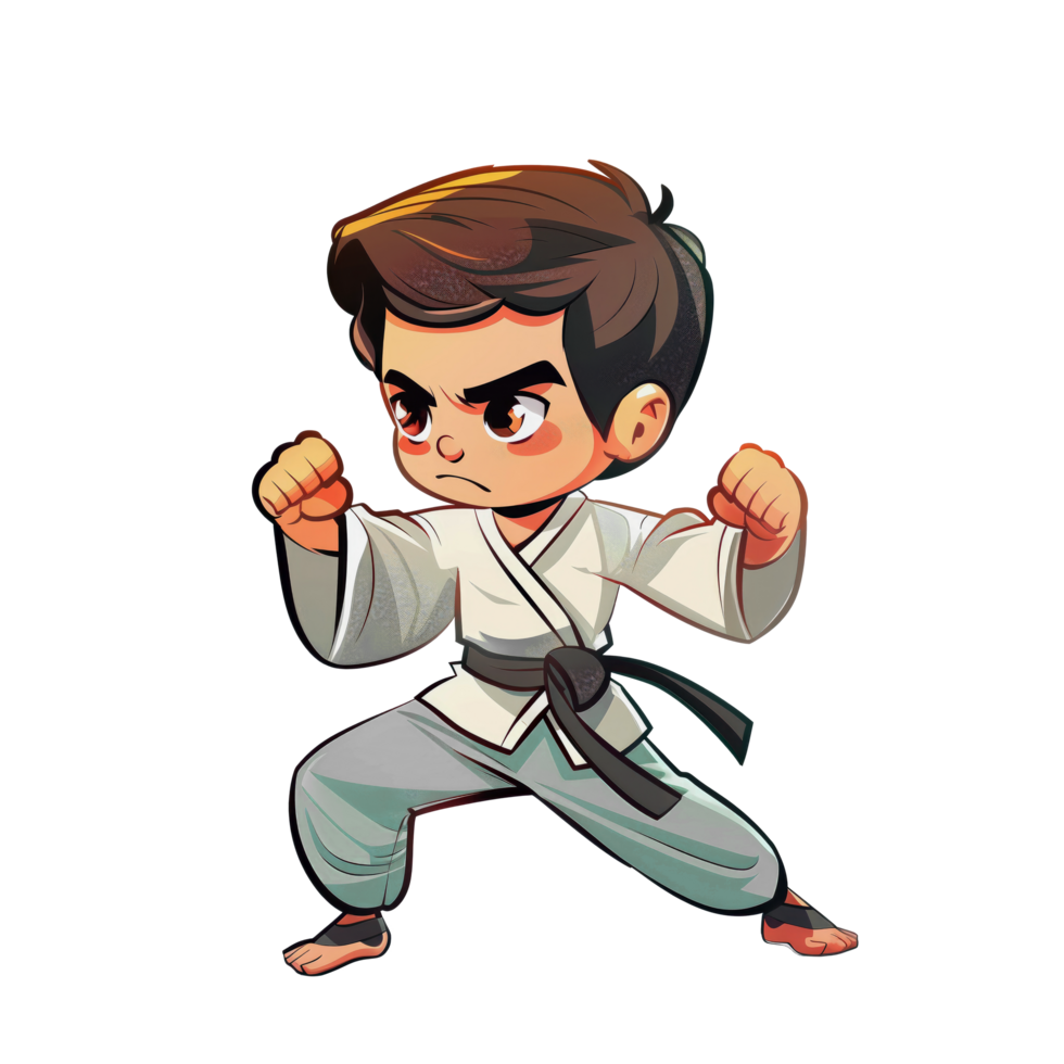 Cute little karate boy with black belt png