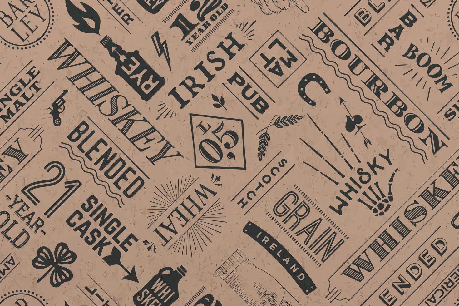 Seamless pattern with types of whiskey vector