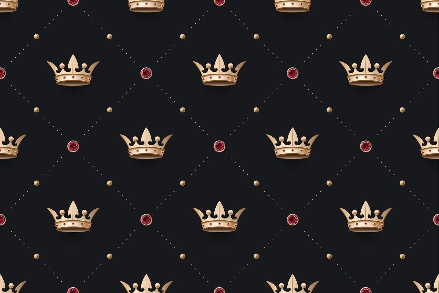 Seamless gold patter and king crown with diamond vector