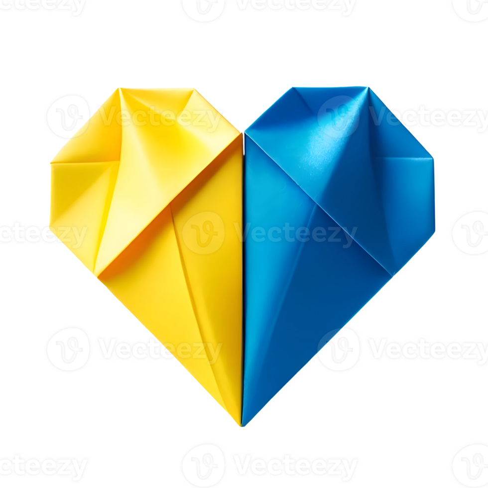 Handmade Paper Origami Heart with Blue and Yellow Colors Isolated on White Background Autism Awareness Concept png