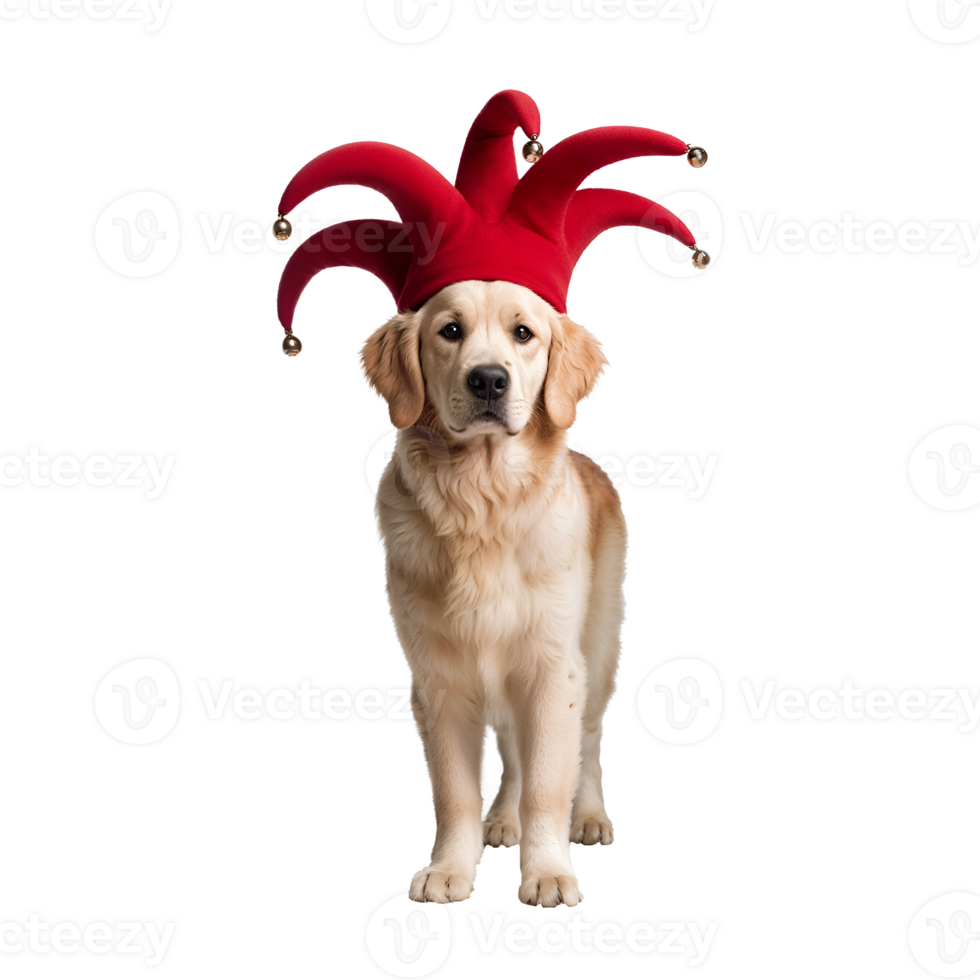 Golden Retriever in Red Jester Hat png