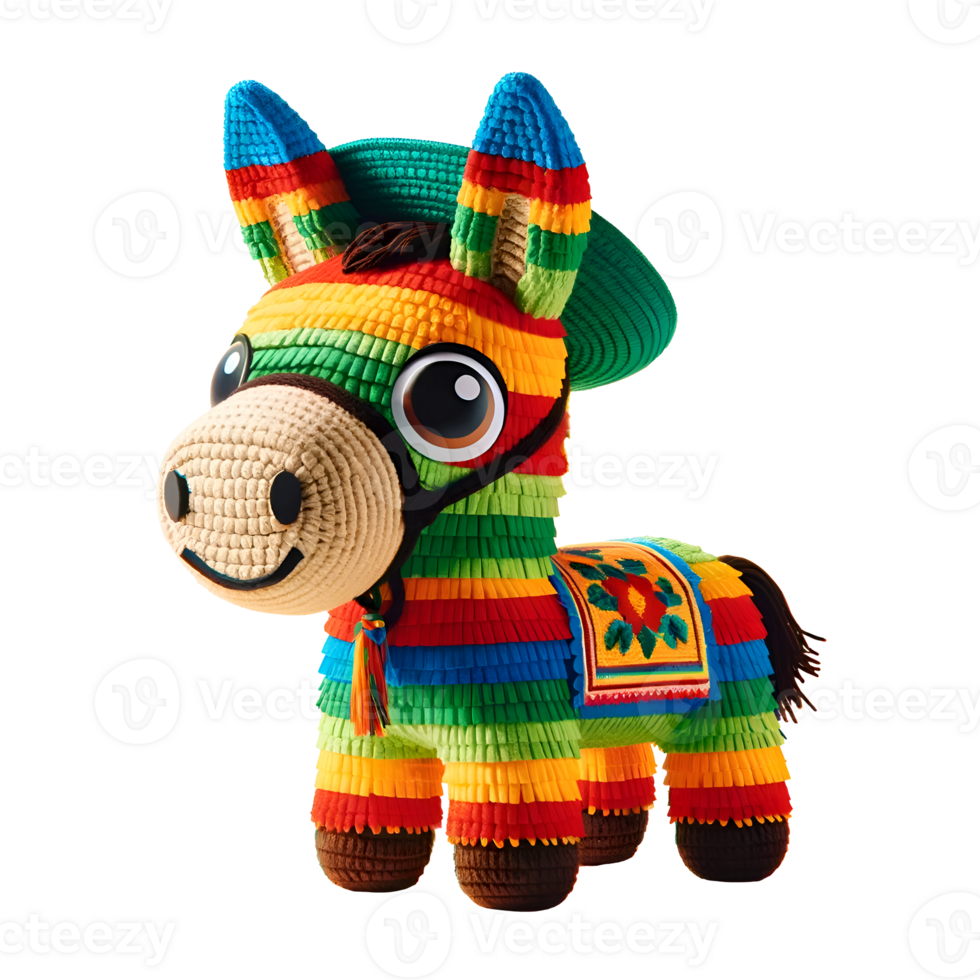 kleurrijk pinata ezel met groot ogen en helder kleuren voor Mexicaans viering of partij decoratie png