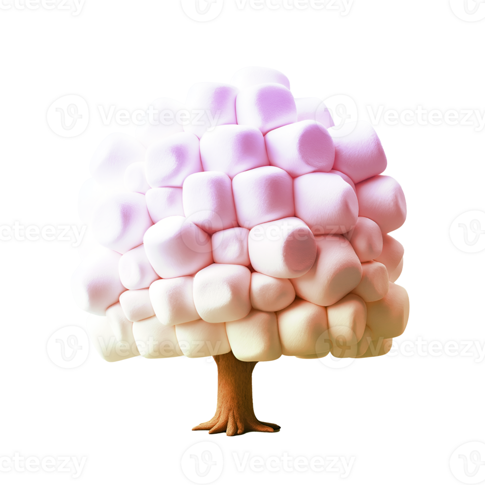 Marshmallow Tree, Dreamy Pastel Colors, Soft Shapes and Delicate Textures, Ideal for Children's Stories and Cartoon-Inspired Artwork png