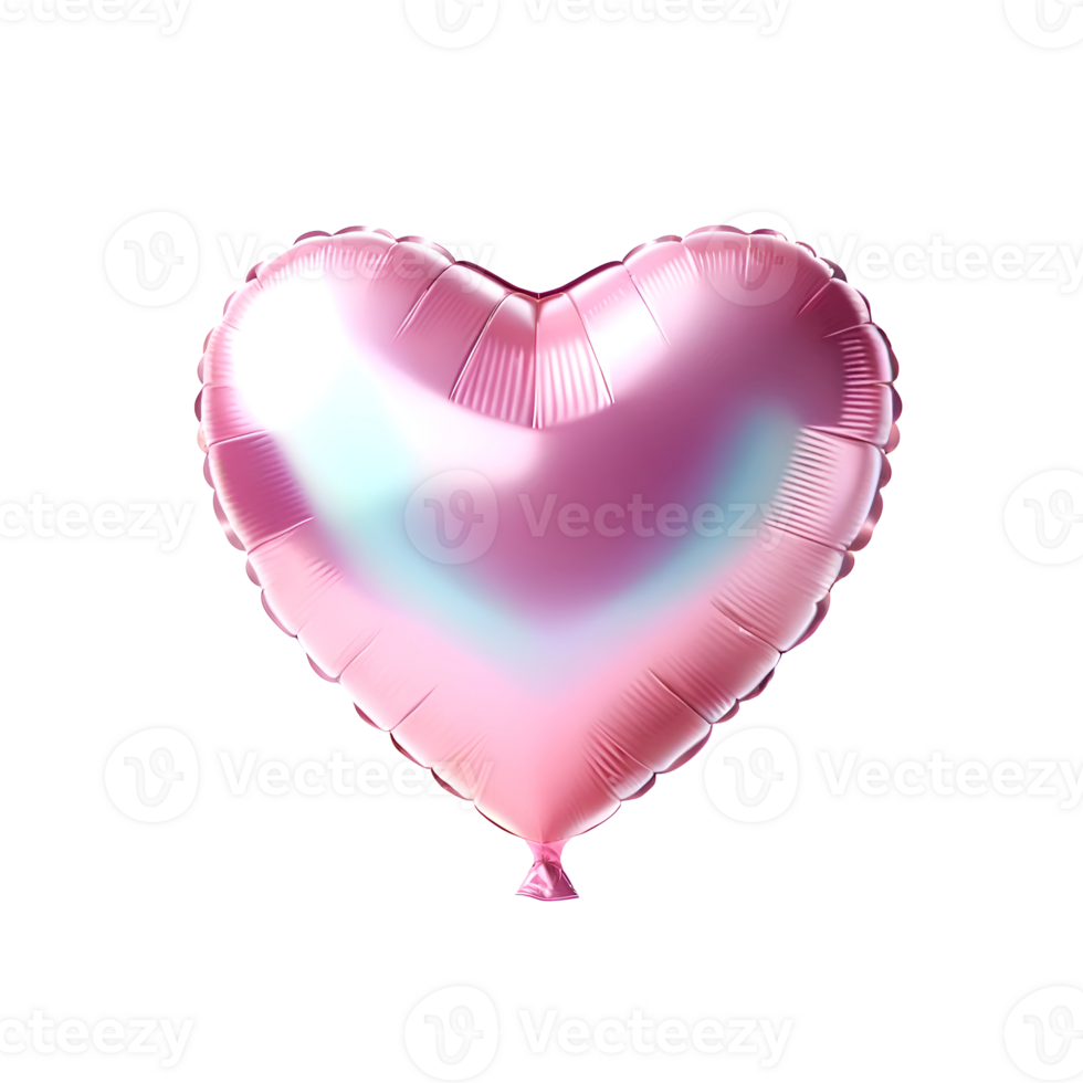 Pink Heart-Shaped Iridescent Balloon Isolated Against White Background, Shiny and Reflective Surface, Romantic Theme png