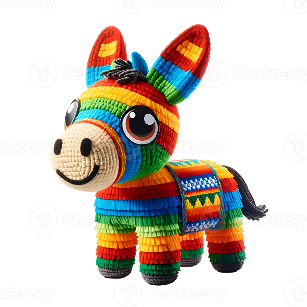 Colorful Pinata Donkey with Large Eyes and Bright Colors for Mexican Celebration or Party Decoration png