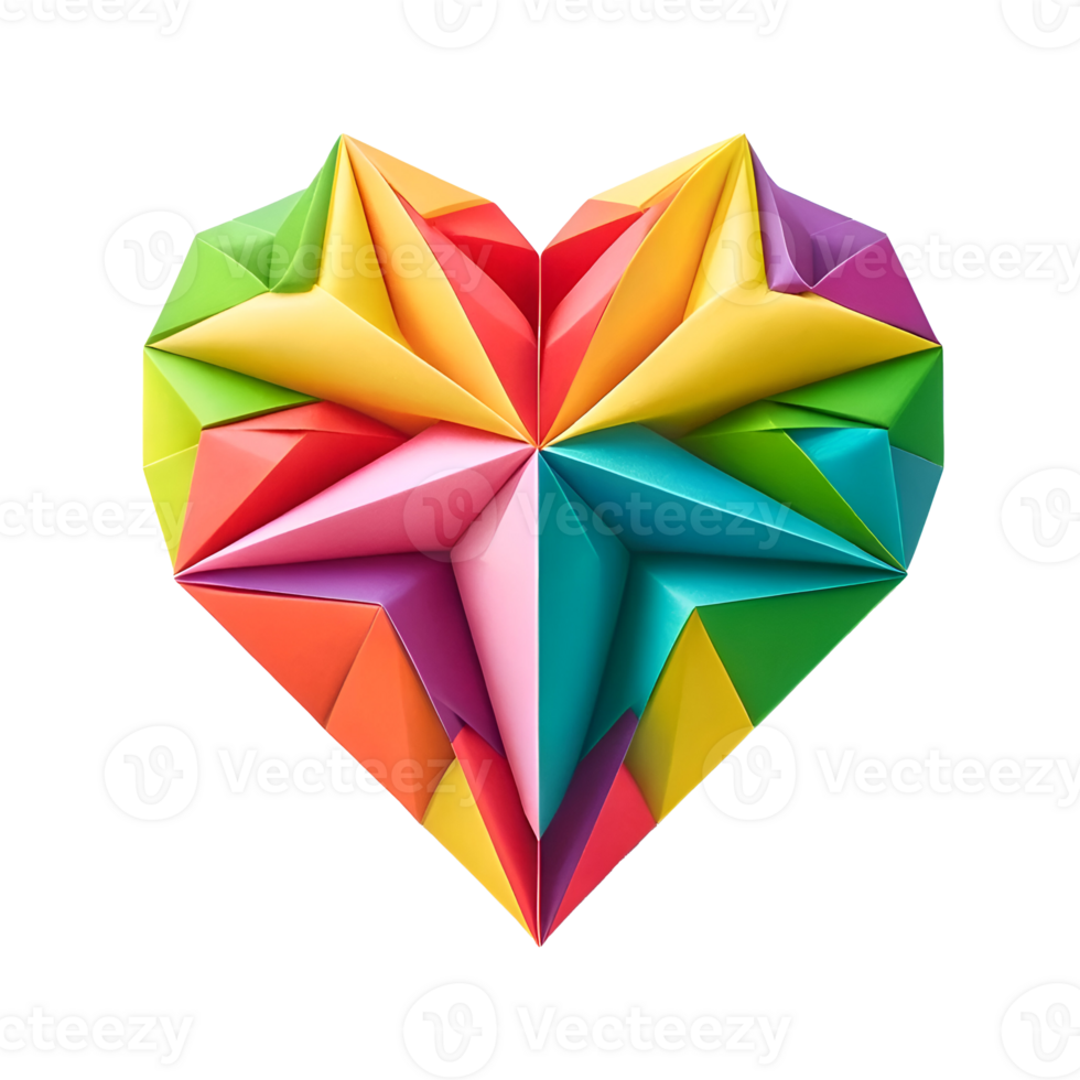 Handmade Multicolor Paper Origami Heart Isolated, Concept for Autism Awareness and Diversity png