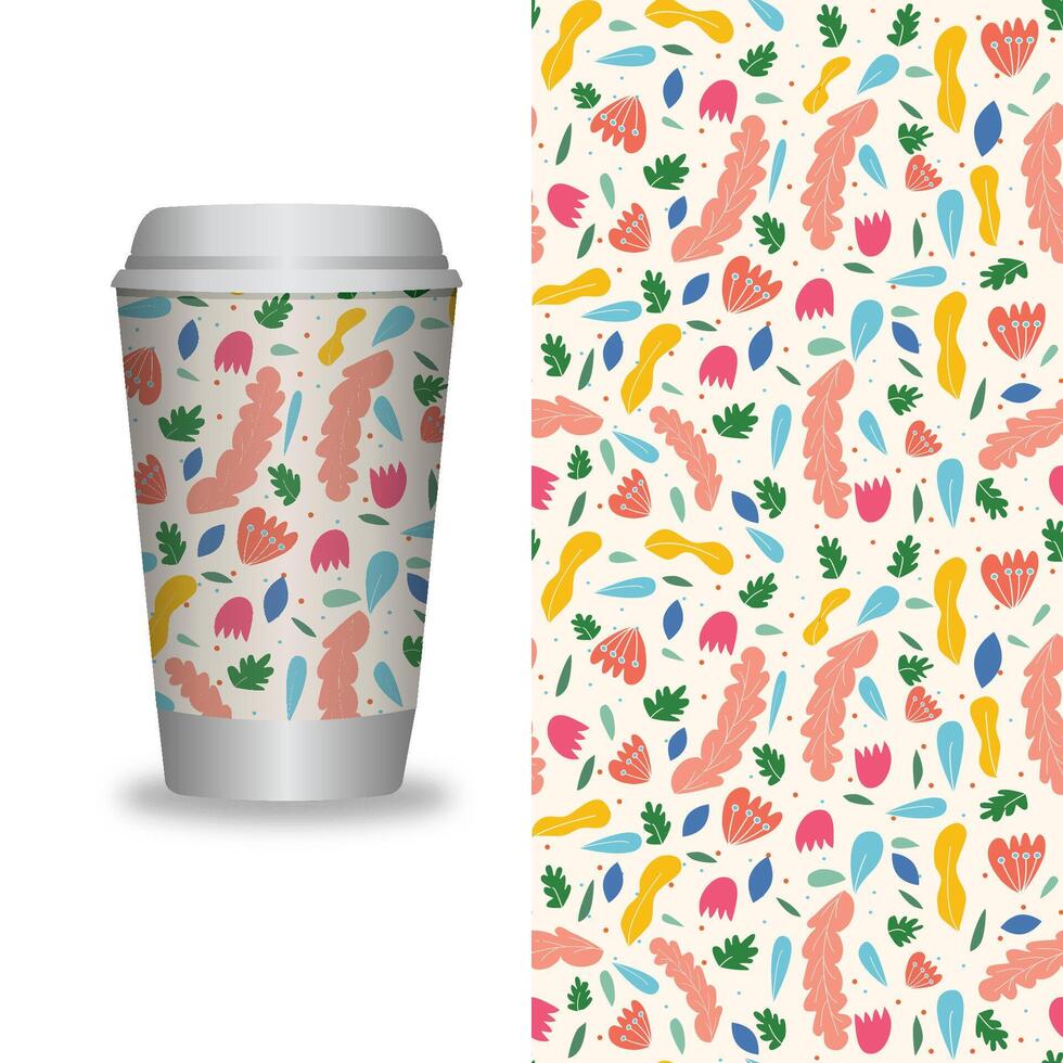 take away coffee packaging templates and design elements for coffee shops - cardboard cup with seamless patterns. vector