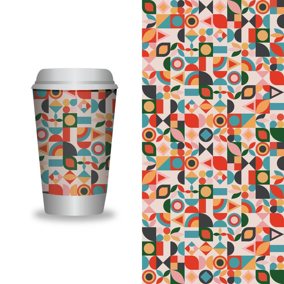take away coffee packaging templates and design elements for coffee shops - cardboard cup with seamless patterns. vector