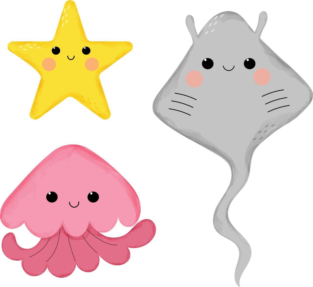 Cute ocean animals vector